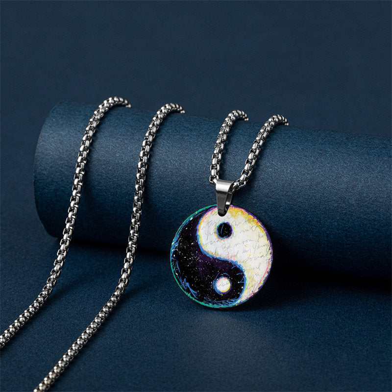 Collier d'harmonie poisson koï Yin Yang en acier titane