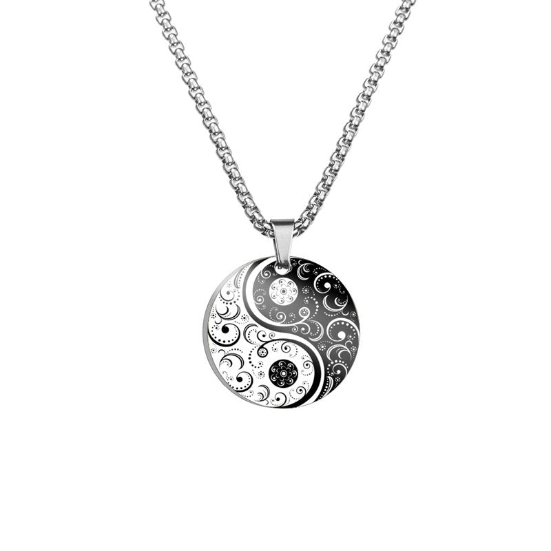 Collier d'harmonie poisson koï Yin Yang en acier titane