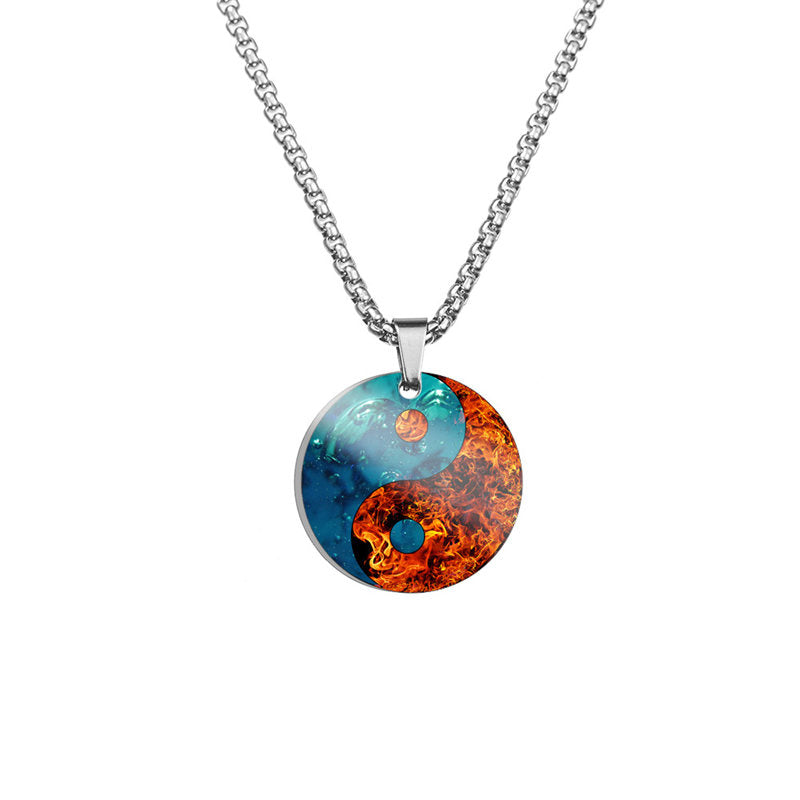 Collier d'harmonie poisson koï Yin Yang en acier titane