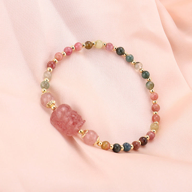 Bracelet de protection Pixiu en tourmaline grenat 14-15 cm