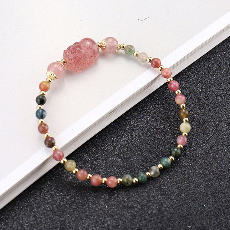 Bracelet de protection Pixiu en tourmaline grenat 14-15 cm