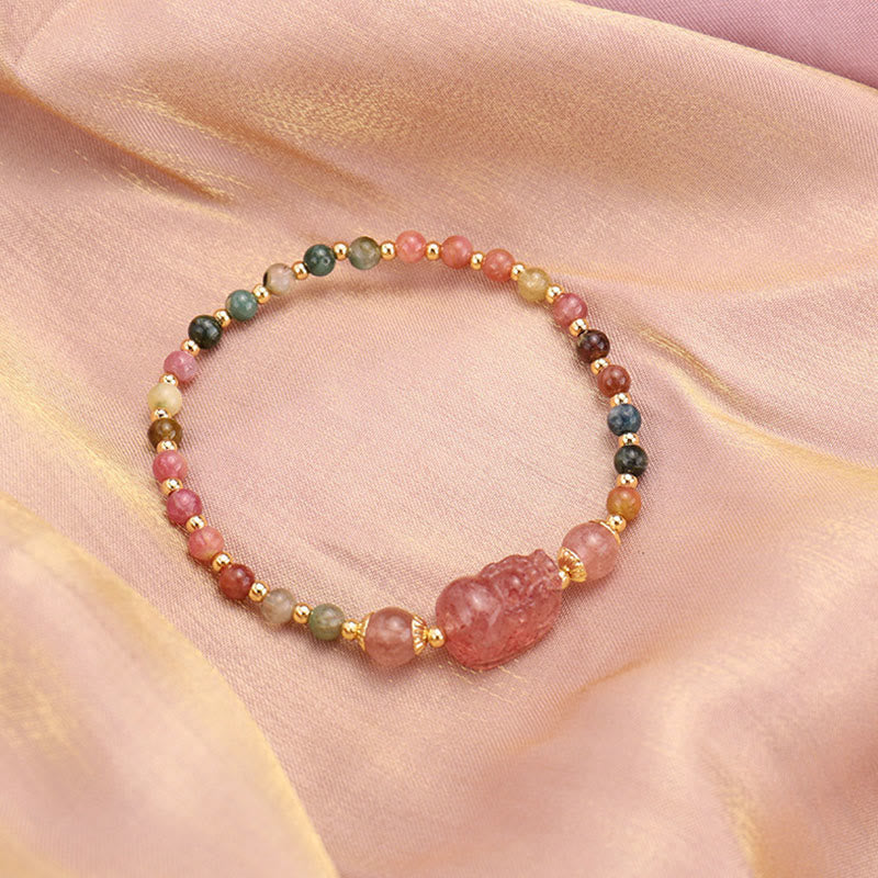 Bracelet de protection Pixiu en tourmaline grenat 14-15 cm