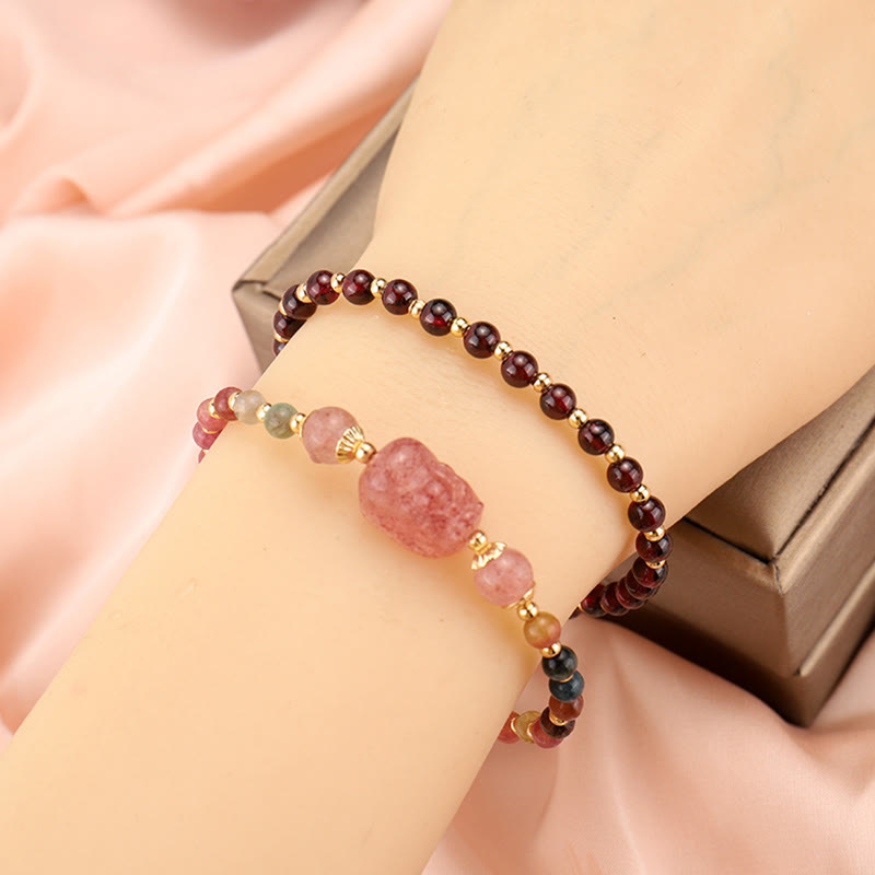Bracelet de protection Pixiu en tourmaline grenat 14-15 cm