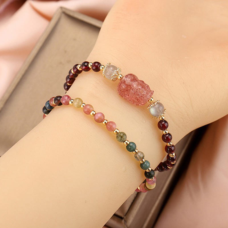 Bracelet de protection Pixiu en tourmaline grenat 14-15 cm