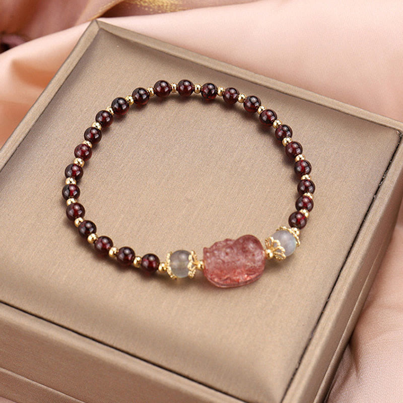 Bracelet de protection Pixiu en tourmaline grenat 14-15 cm