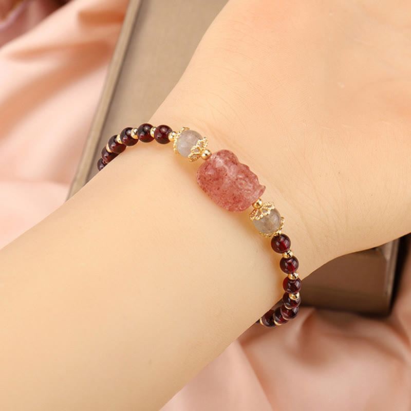Bracelet de protection Pixiu en tourmaline grenat 14-15 cm