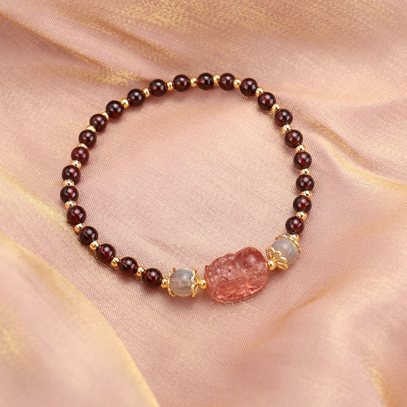 Bracelet de protection Pixiu en tourmaline grenat 14-15 cm