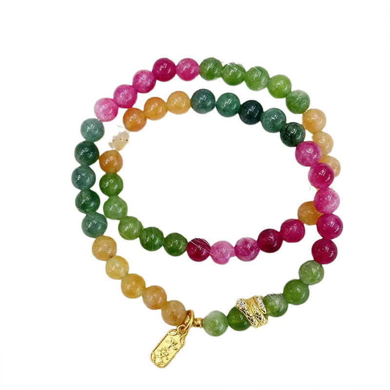 Bracelet double tour plaqué or tourmaline Année du Serpent