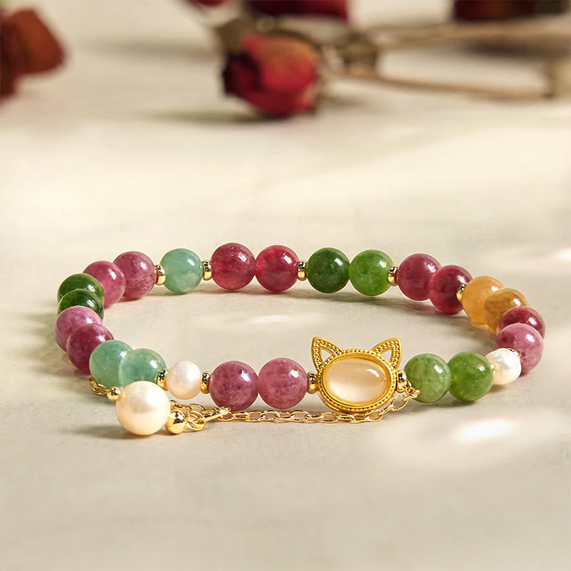 Bracelet Chat Porte-Bonheur Tourmaline Positif 14-16cm Unisexe