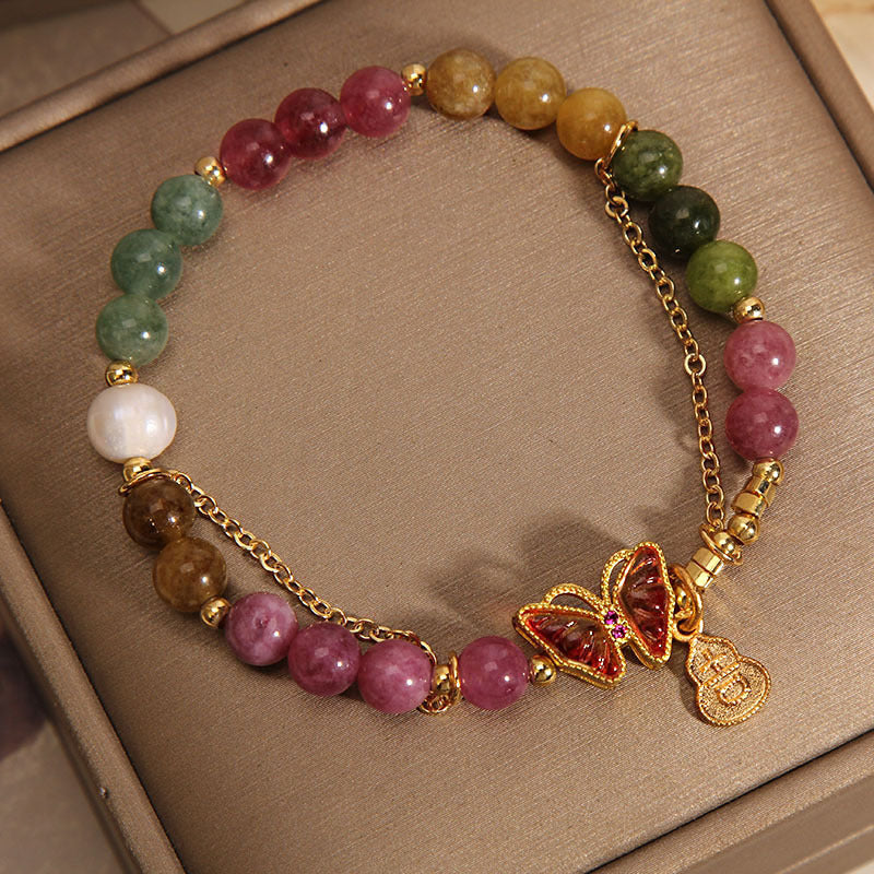 Bracelet tourmaline à énergie positive | Breloque papillon colorée