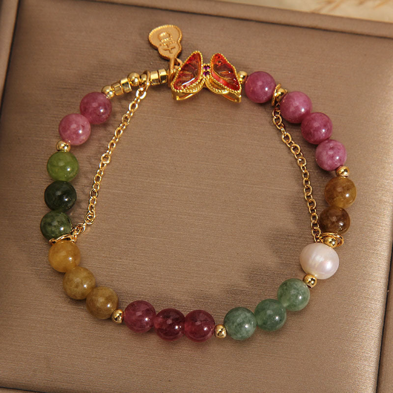 Bracelet tourmaline à énergie positive | Breloque papillon colorée