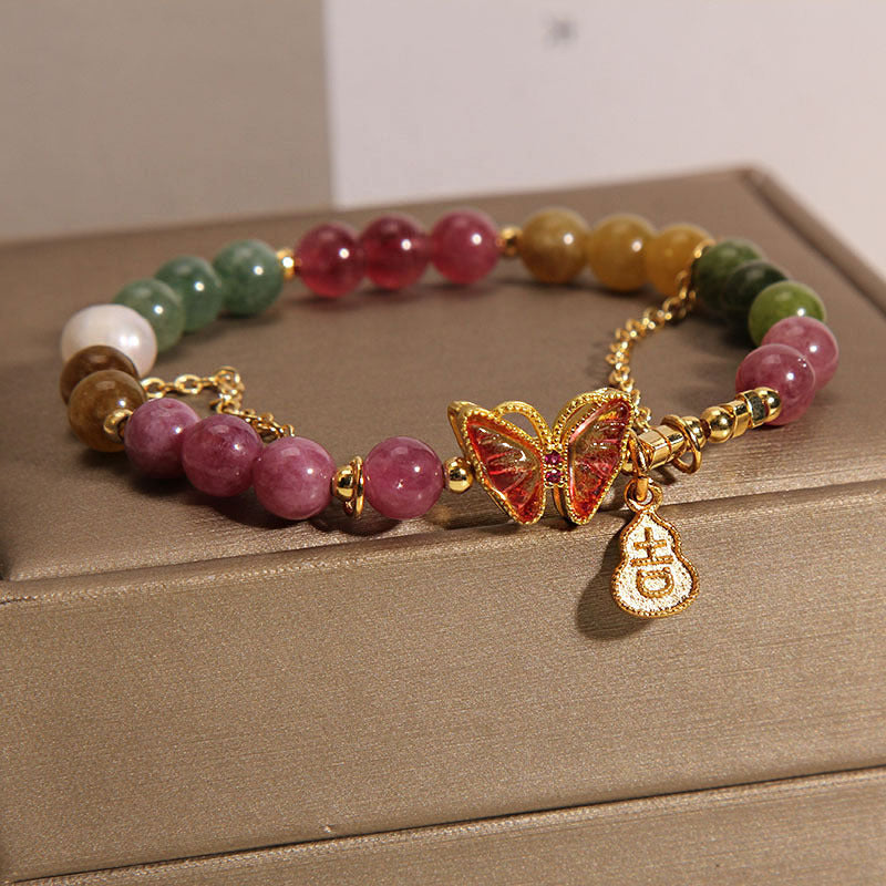 Bracelet tourmaline à énergie positive | Breloque papillon colorée