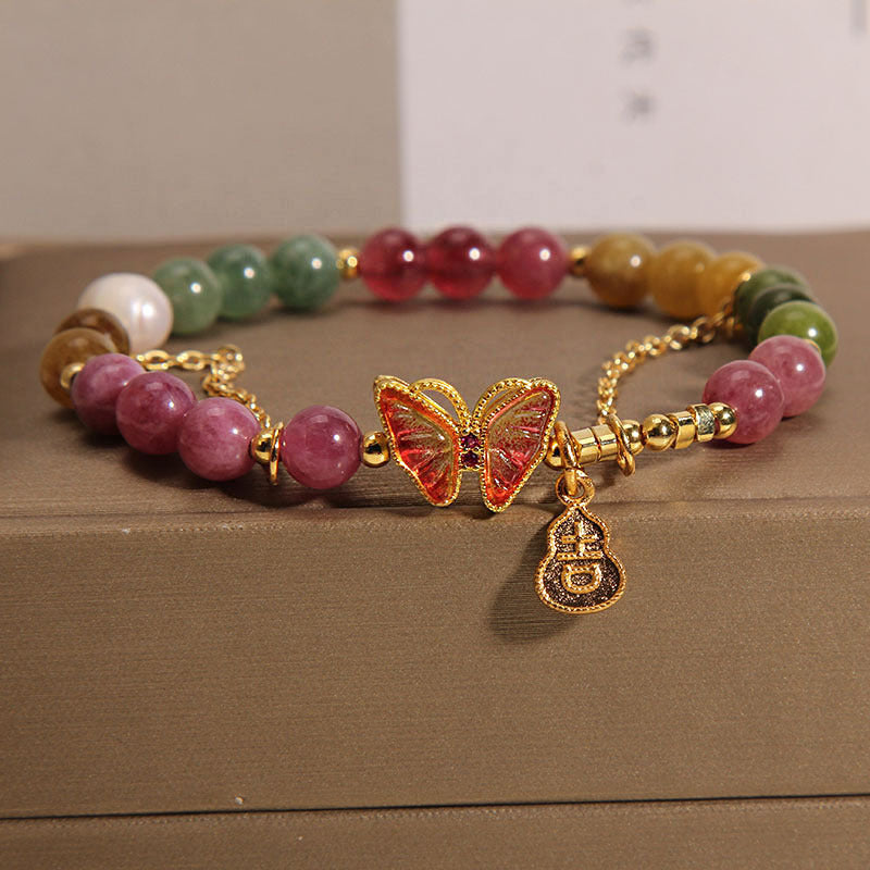 Bracelet tourmaline à énergie positive | Breloque papillon colorée