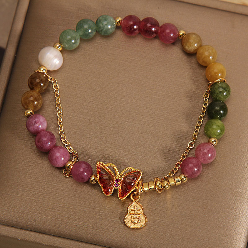 Bracelet tourmaline à énergie positive | Breloque papillon colorée
