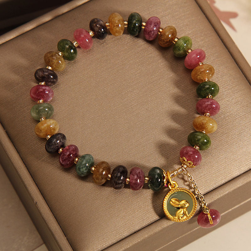 Bracelet à breloques lapin positif en tourmaline pour poignet de 14 à 16 cm