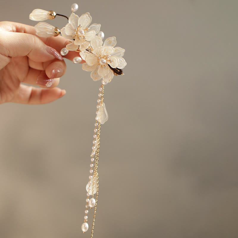 Pince à cheveux traditionnelle chinoise en magnolia avec pompon, bijou élégant