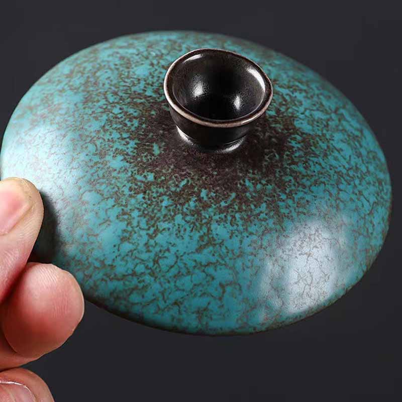 Tasse à thé traditionnelle Gaiwan en céramique verte motif pin | 150 ml | Décor zen