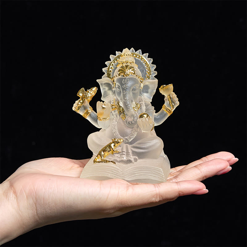 Statue de Ganesh en résine blanche transparente 6 x 6 x 9 cm pour la protection de la maison