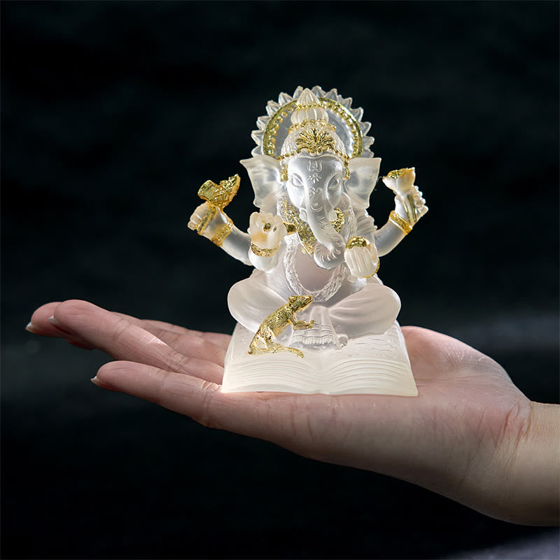 Statue de Ganesh en résine blanche transparente 6 x 6 x 9 cm pour la protection de la maison