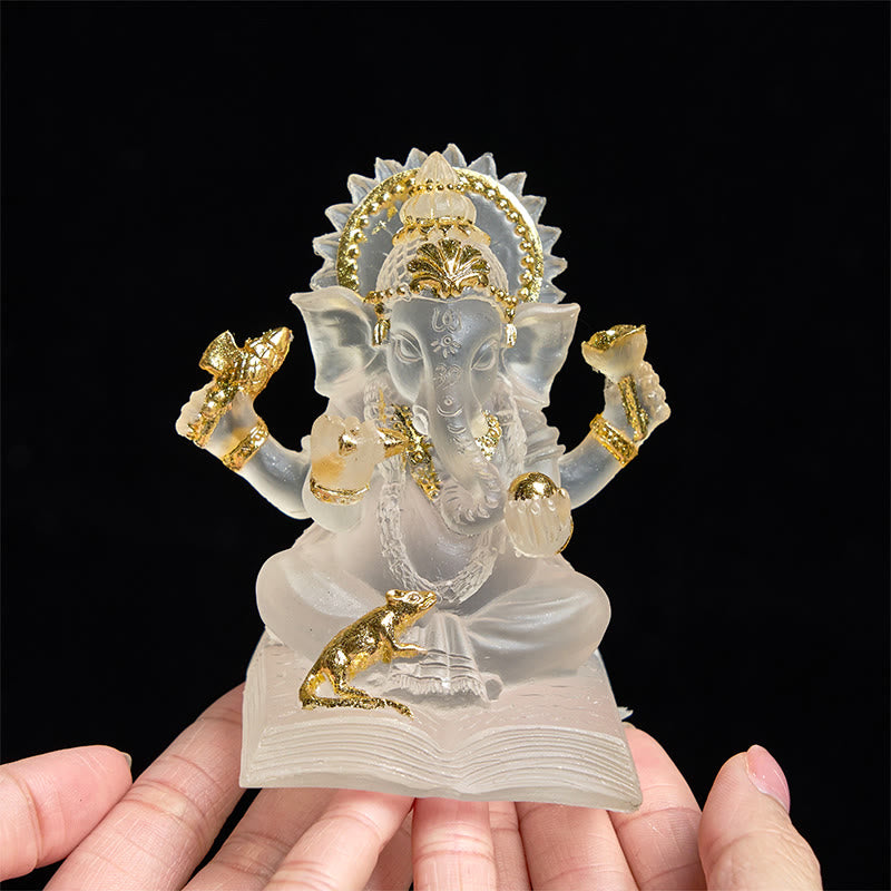 Statue de Ganesh en résine blanche transparente 6 x 6 x 9 cm pour la protection de la maison