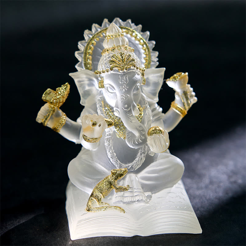 Statue de Ganesh en résine blanche transparente 6 x 6 x 9 cm pour la protection de la maison