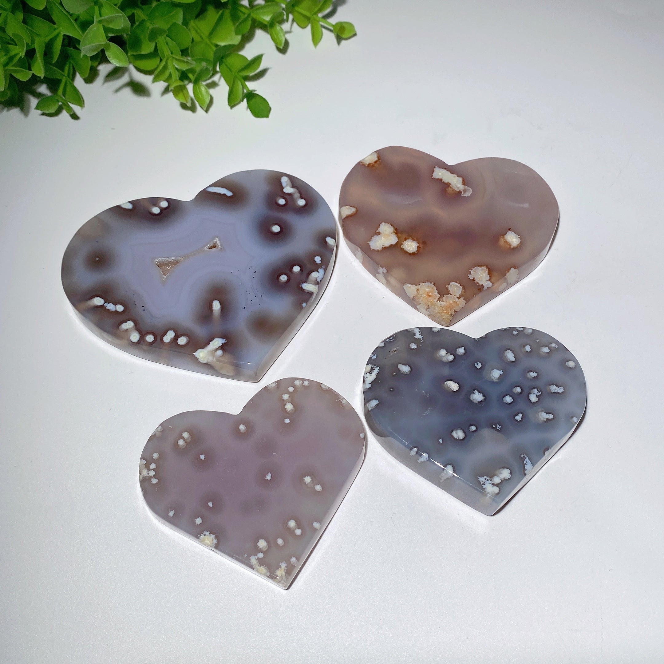 Tree Agate Crystal Heart Carvings 2.8-4.2 Inches Healing