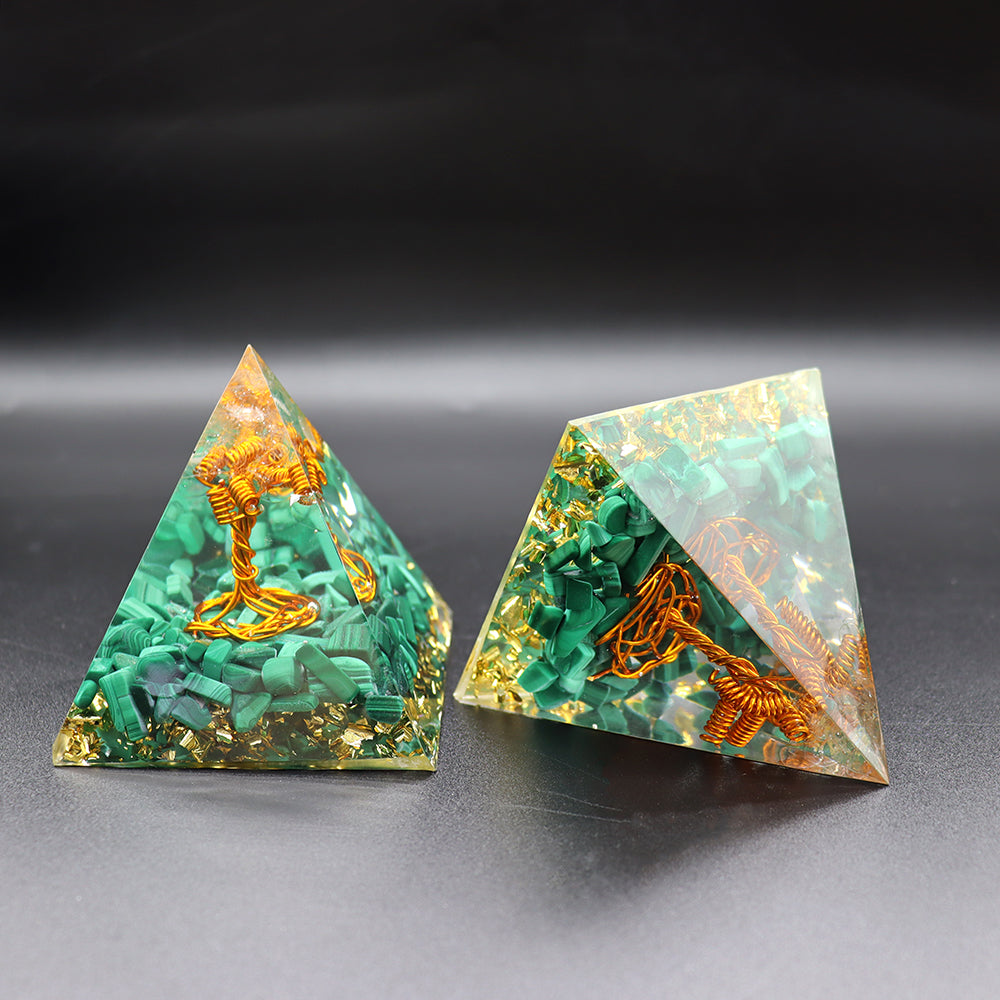 Tree of Life Malachite Crystal Pyramid 3x4.5in Healing