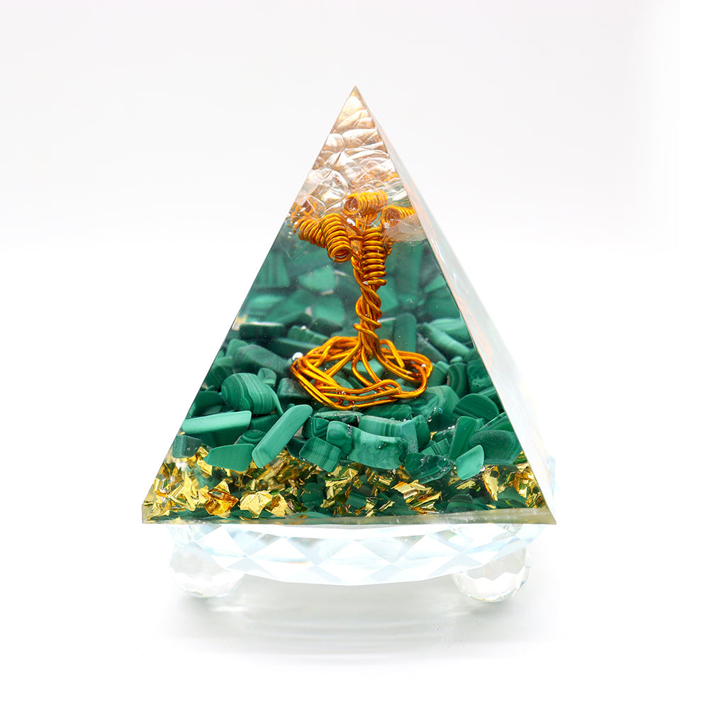 Tree of Life Malachite Crystal Pyramid 3x4.5in Healing