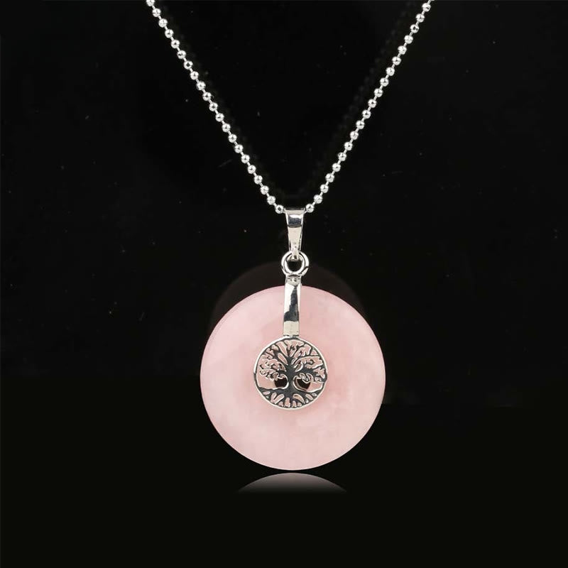 Collier Arbre de Vie avec Quartz Rose et Cristaux pour la Bonté