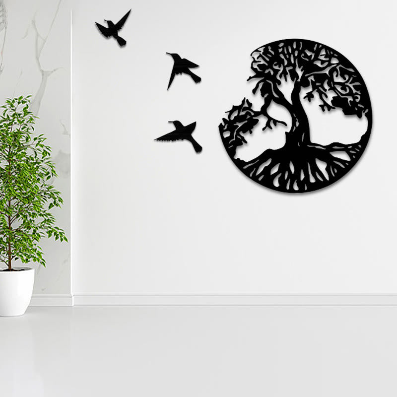 Décoration murale Arbre de vie | Décoration mandala oiseaux en métal 50 cm