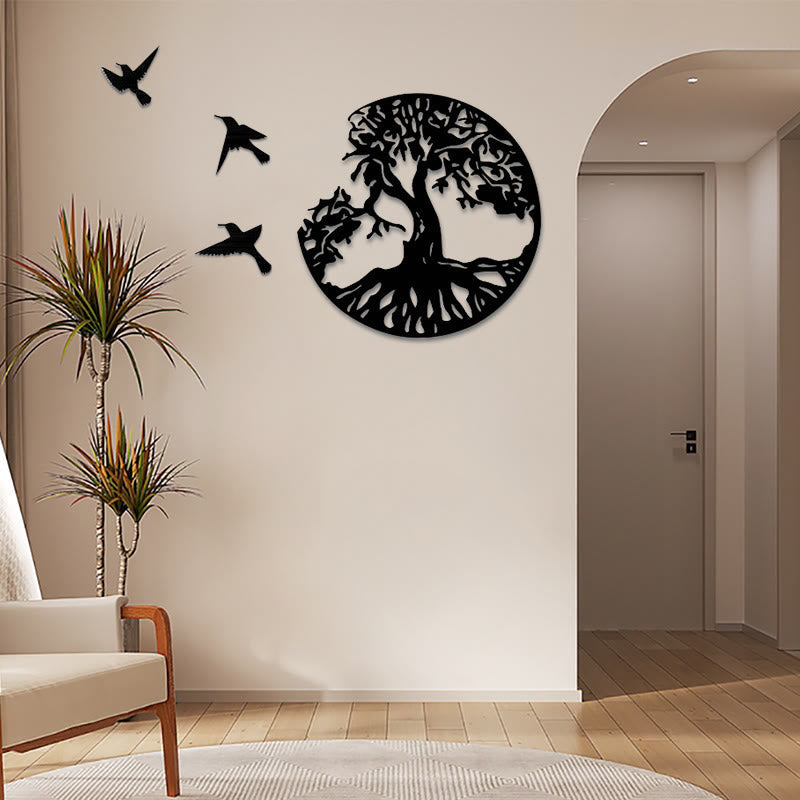 Décoration murale Arbre de vie | Décoration mandala oiseaux en métal 50 cm