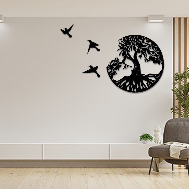 Décoration murale Arbre de vie | Décoration mandala oiseaux en métal 50 cm