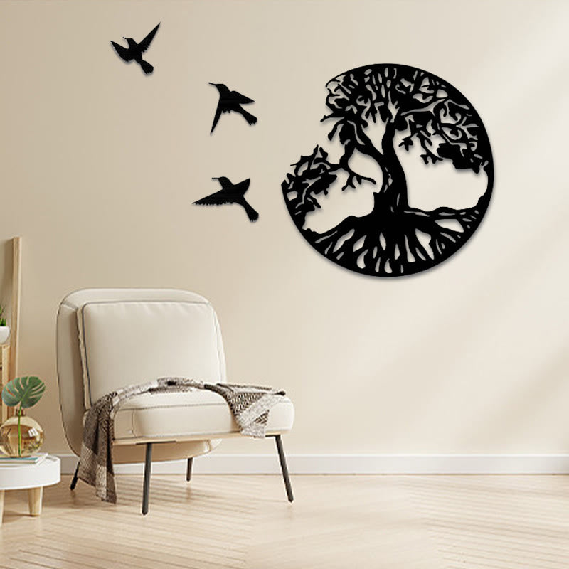 Décoration murale Arbre de vie | Décoration mandala oiseaux en métal 50 cm