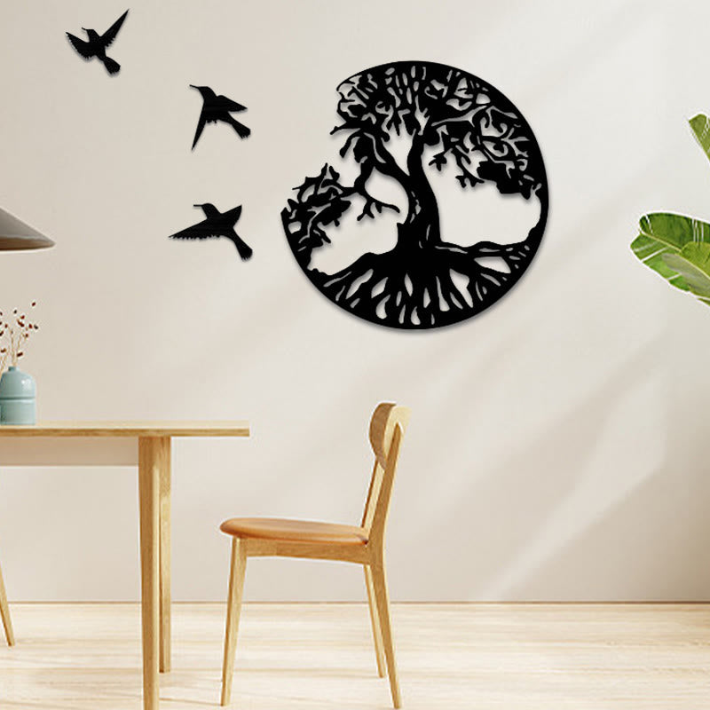 Décoration murale Arbre de vie | Décoration mandala oiseaux en métal 50 cm