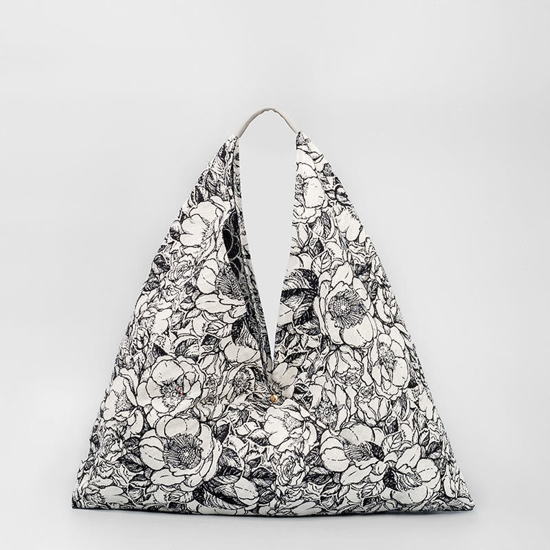 Sac bandoulière triangulaire en coton imprimé fleurs et papillons