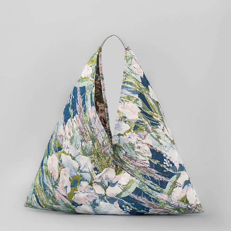 Sac bandoulière triangulaire en coton imprimé fleurs et papillons