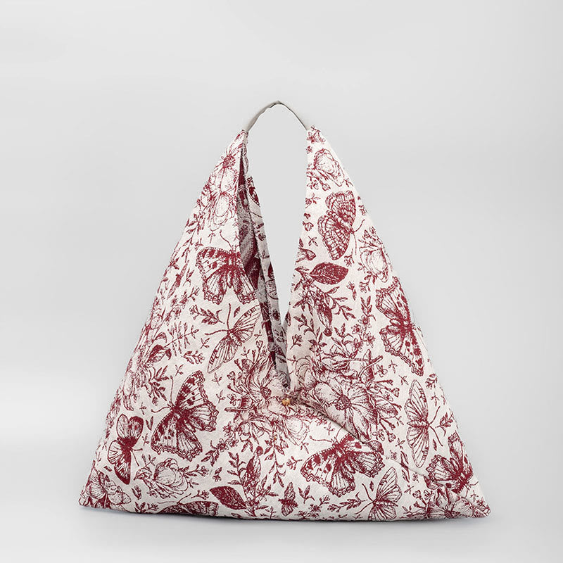 Sac bandoulière triangulaire en coton imprimé fleurs et papillons