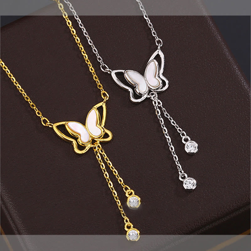 Collier papillon en pierre Tridacna | Pendentif calme en argent sterling 41 cm