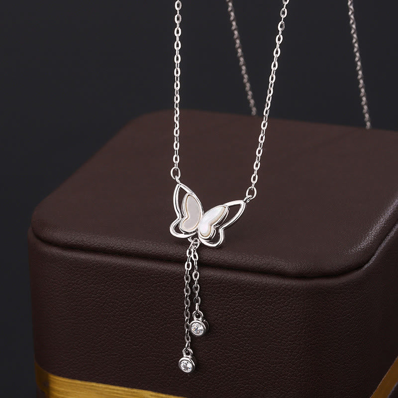 Collier papillon en pierre Tridacna | Pendentif calme en argent sterling 41 cm