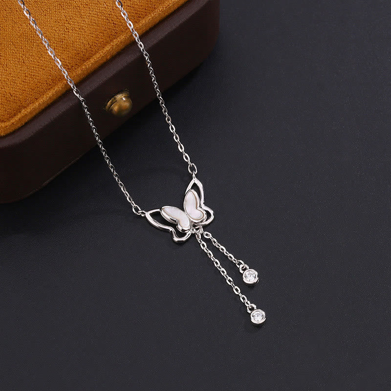 Collier papillon en pierre Tridacna | Pendentif calme en argent sterling 41 cm
