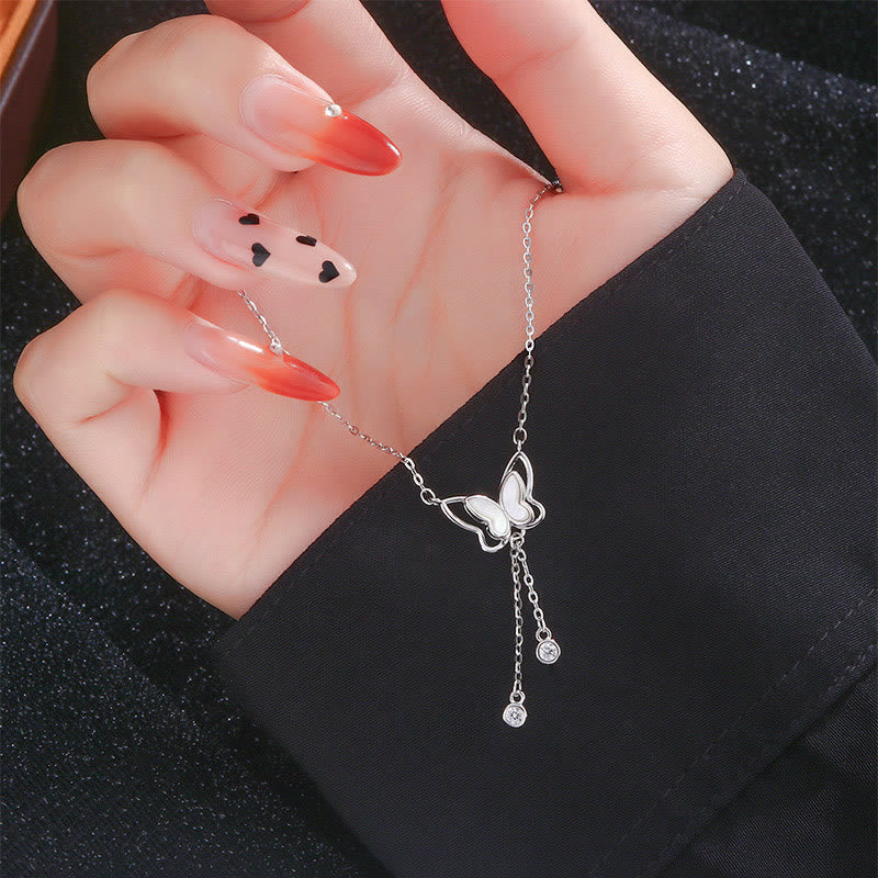 Collier papillon en pierre Tridacna | Pendentif calme en argent sterling 41 cm