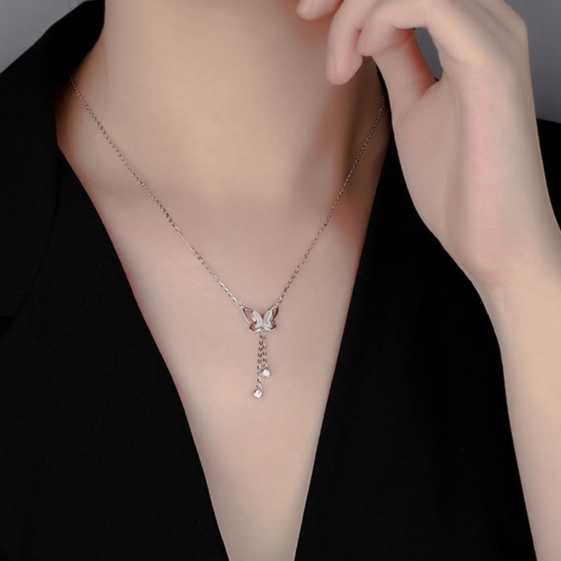 Collier papillon en pierre Tridacna | Pendentif calme en argent sterling 41 cm