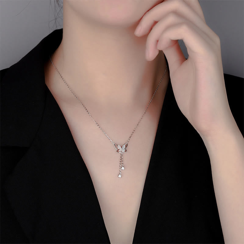 Collier papillon en pierre Tridacna | Pendentif calme en argent sterling 41 cm