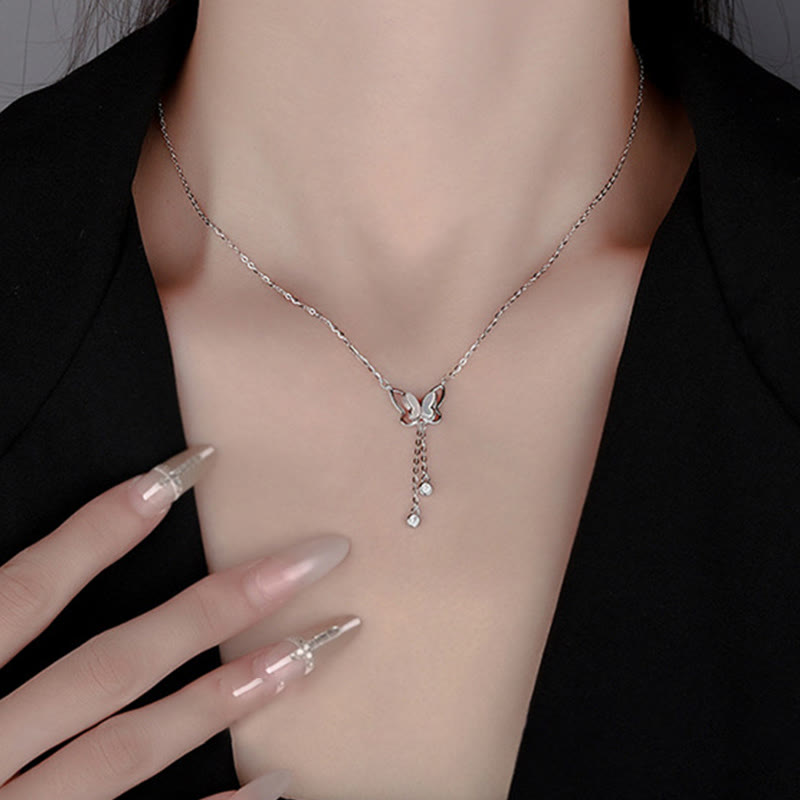 Collier papillon en pierre Tridacna | Pendentif calme en argent sterling 41 cm