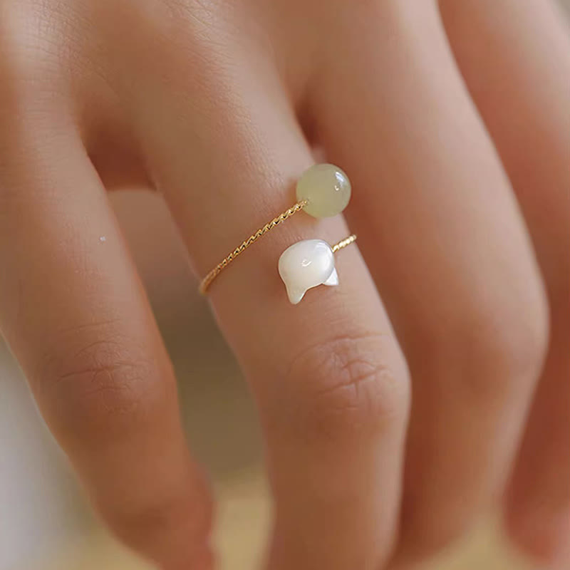 Bague de bénédiction en jade avec tête de chat en pierre Tridacna pour l'équilibre