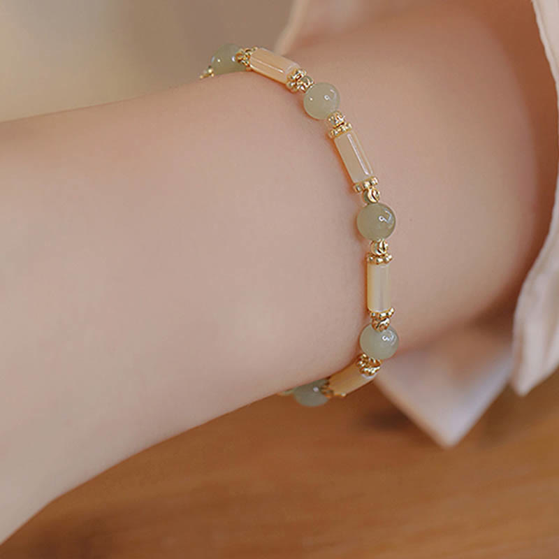 Bracelet de bénédiction en pierre de Tridacna et jade Hetian 6 mm
