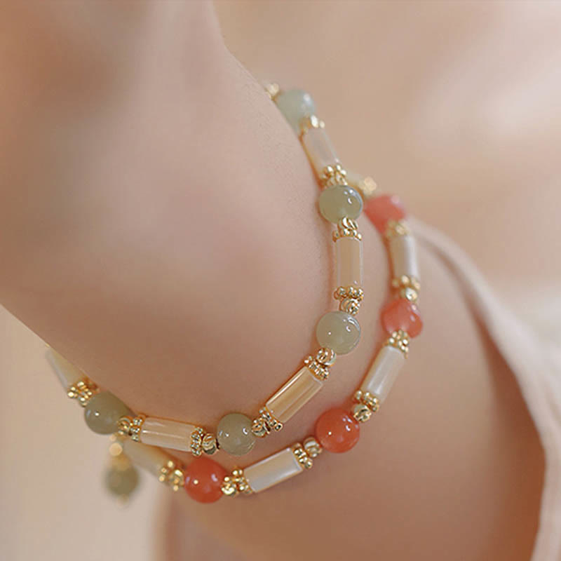 Bracelet de bénédiction en pierre de Tridacna et jade Hetian 6 mm