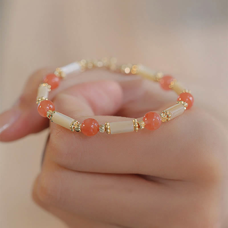 Bracelet de bénédiction en pierre de Tridacna et jade Hetian 6 mm