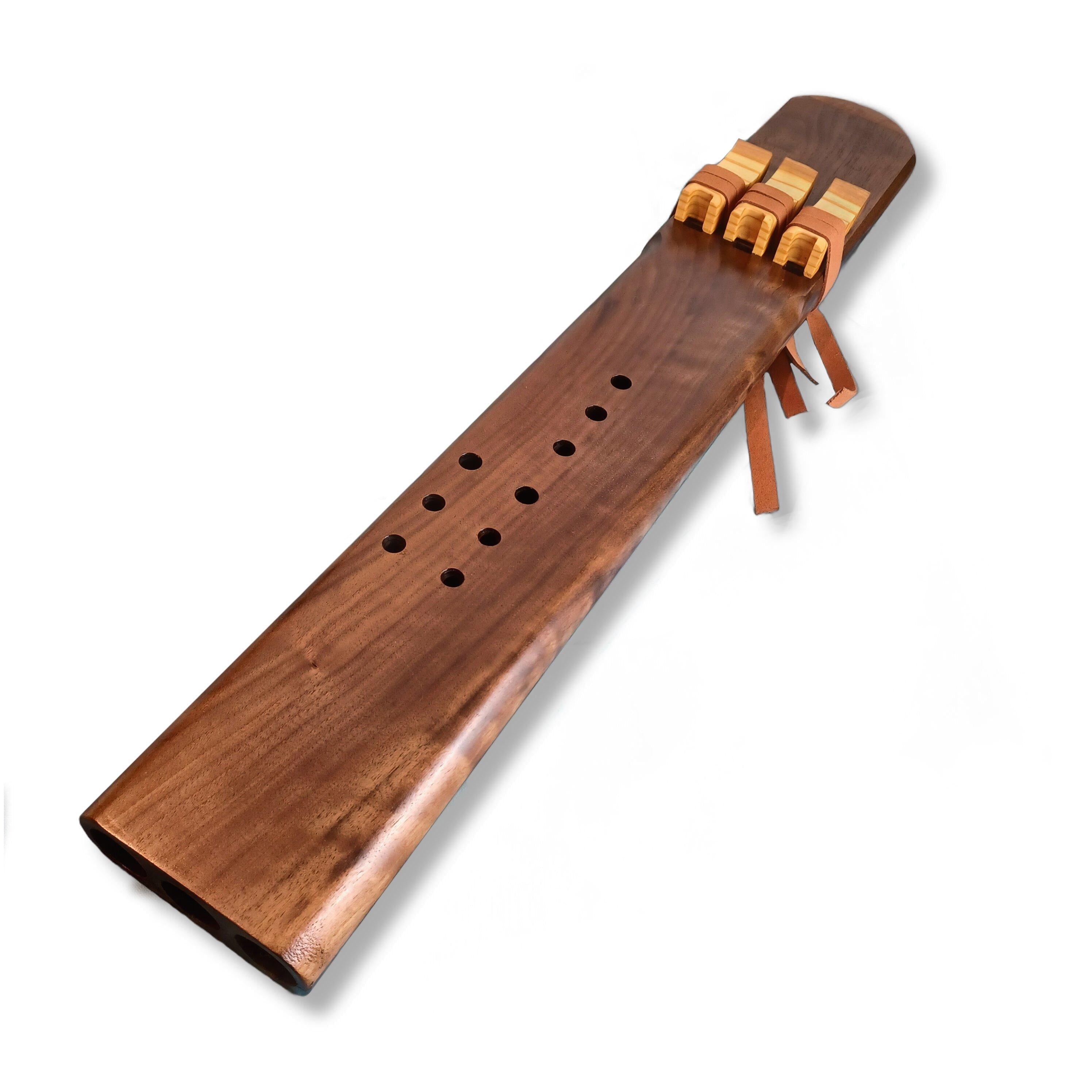 Handmade Triple Drone Flute in F# Walnut with finger holes and decorative tassels