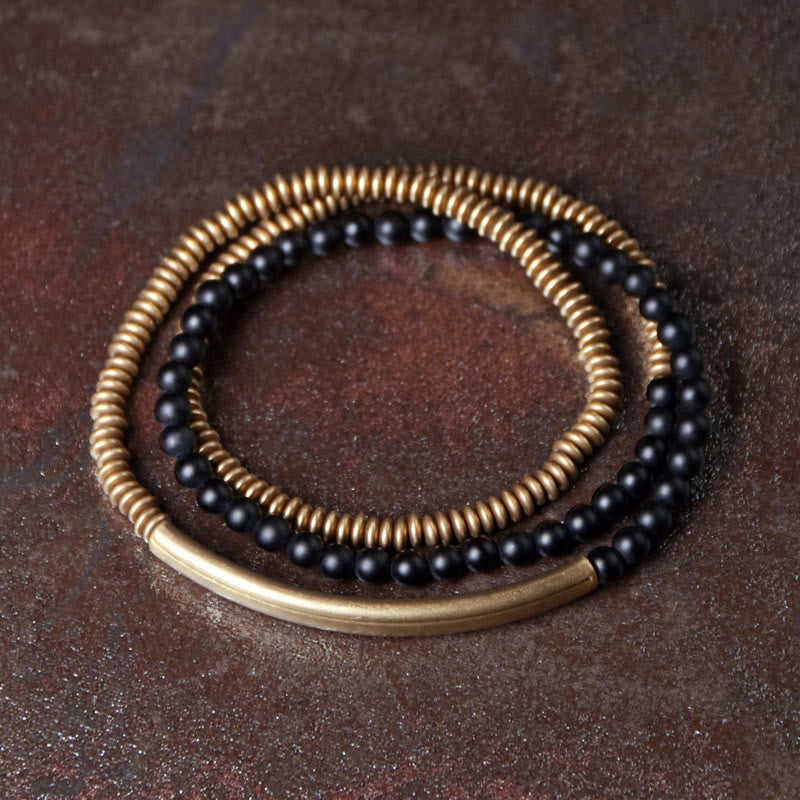 Bracelet triple tour en agate protectrice | Cuivre et pierres diverses